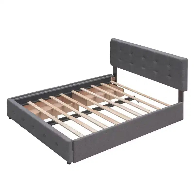 Queen Size Platform Bed with Storage Drawers and Trundle – Dark Gray