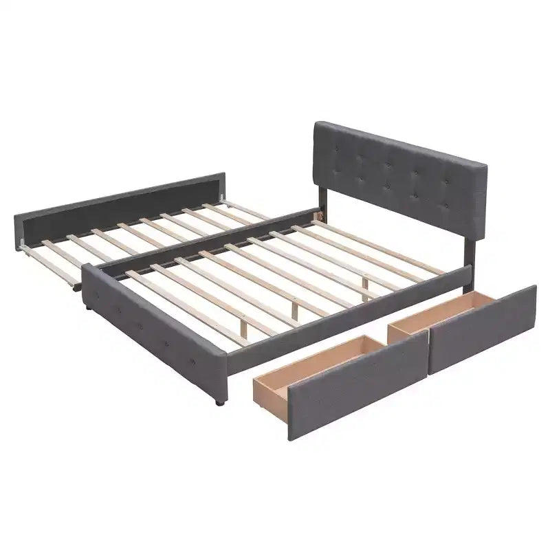 Letto a piattaforma Queen Size con cassetti portaoggetti e letto estraibile – Grigio scuro