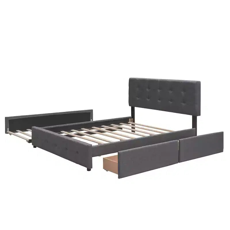 Letto a piattaforma Queen Size con cassetti portaoggetti e letto estraibile – Grigio scuro