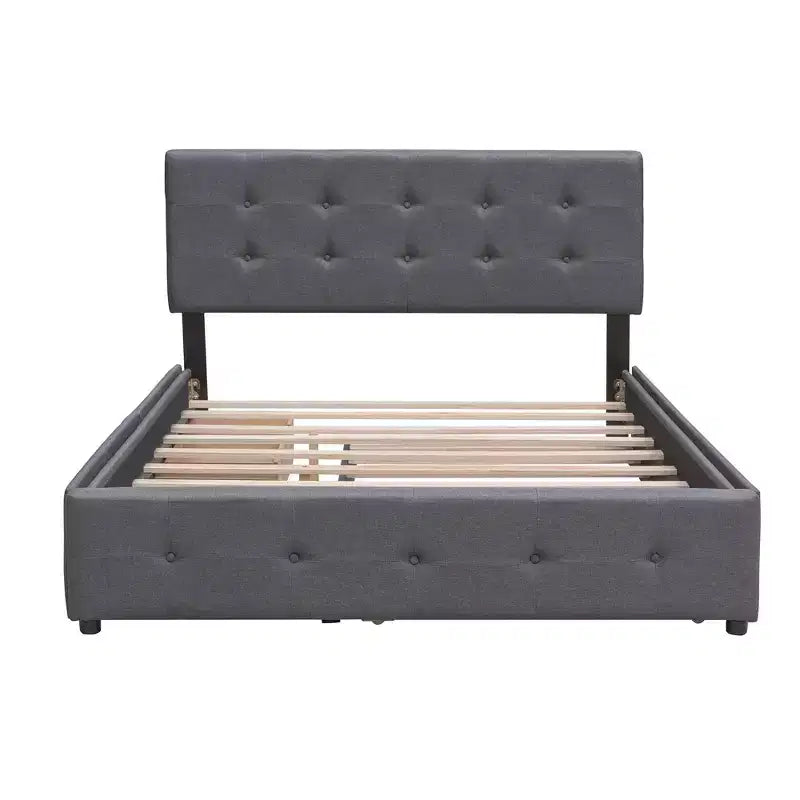 Letto a piattaforma Queen Size con cassetti portaoggetti e letto estraibile – Grigio scuro