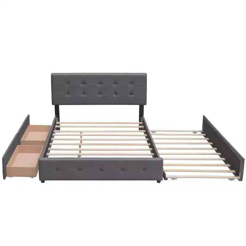 Letto a piattaforma Queen Size con cassetti portaoggetti e letto estraibile – Grigio scuro