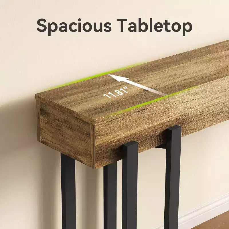 63-Inch Industrial Console Table with Wood Top and Metal Frame