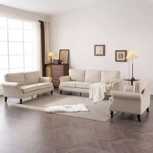 2-Seat Linen Upholstered Loveseat with Wood Frame