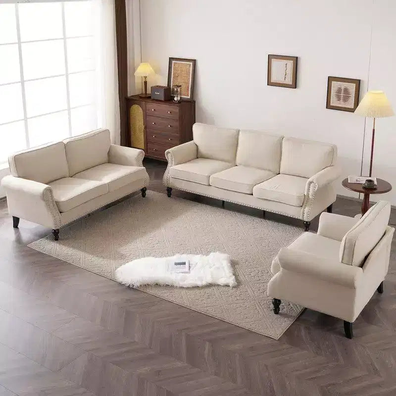 2-Seat Linen Upholstered Loveseat with Wood Frame