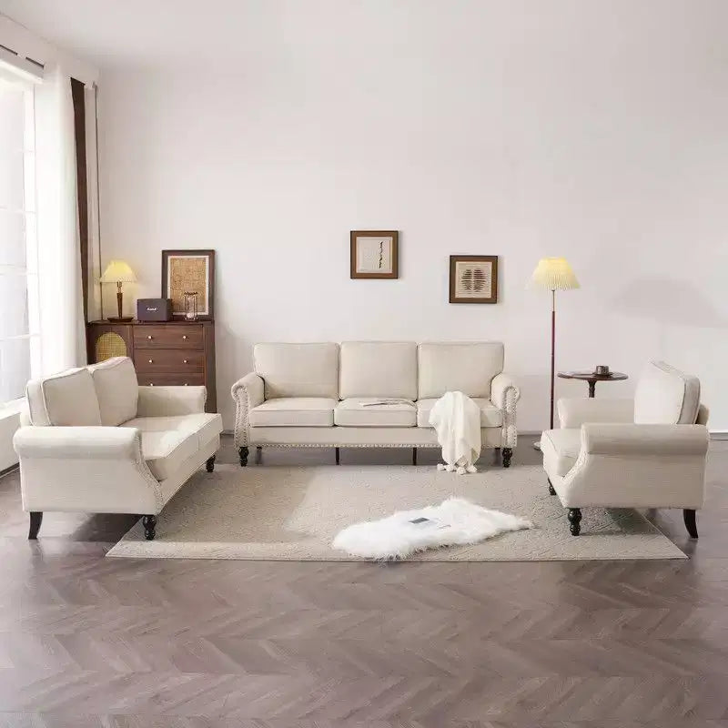 2-Seat Linen Upholstered Loveseat with Wood Frame