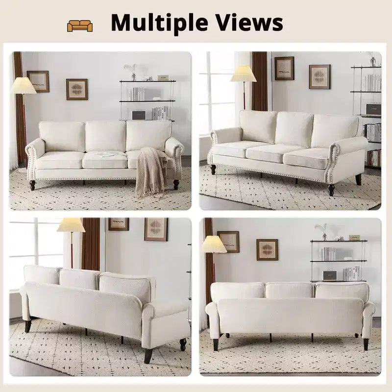 2-Seat Linen Upholstered Loveseat with Wood Frame