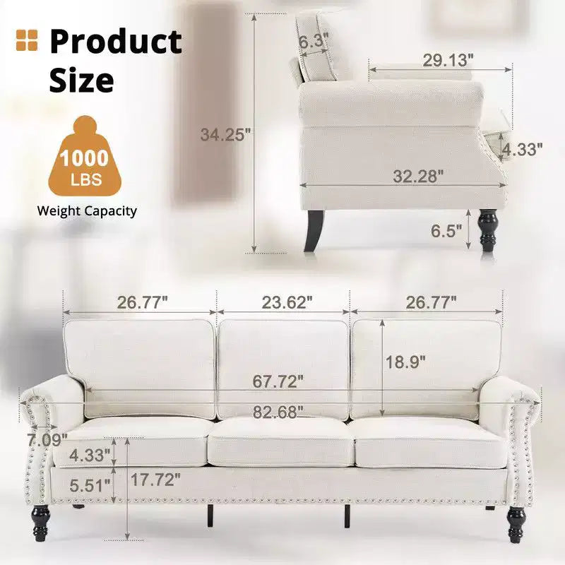 2-Seat Linen Upholstered Loveseat with Wood Frame