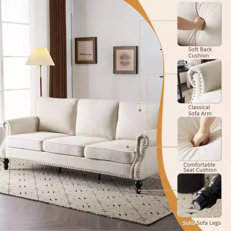 2-Seat Linen Upholstered Loveseat with Wood Frame