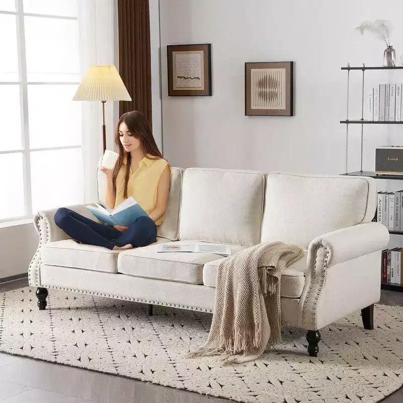 2-Seat Linen Upholstered Loveseat with Wood Frame