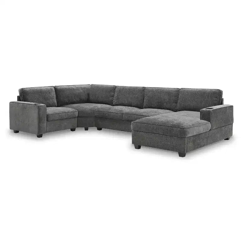 Divano componibile a U a 6 posti in ciniglia con chaise longue oversize