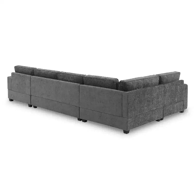 Divano componibile a U a 6 posti in ciniglia con chaise longue oversize