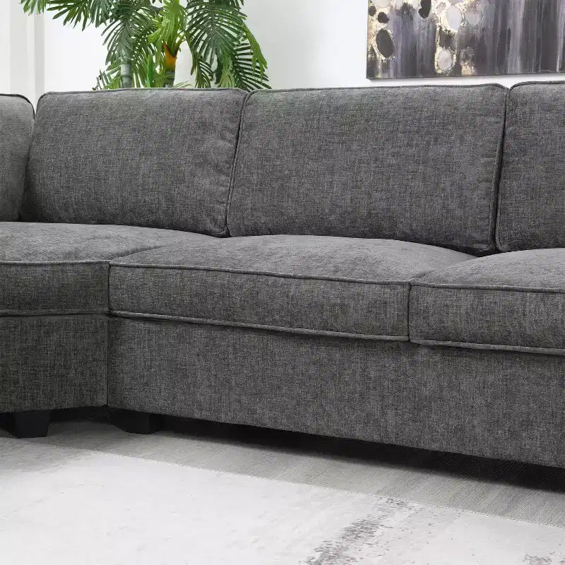 Divano componibile a U a 6 posti in ciniglia con chaise longue oversize