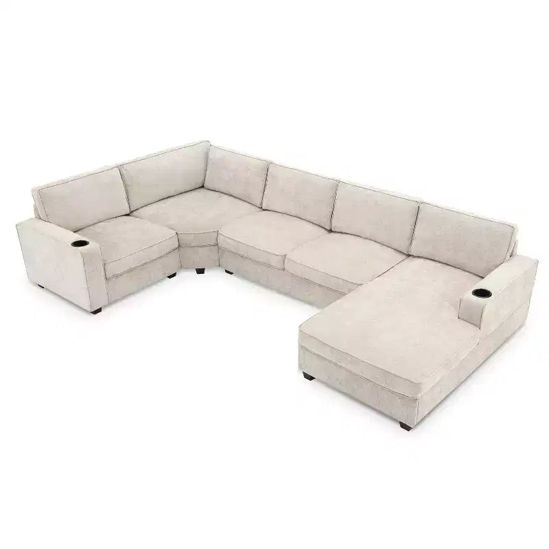 6-Seat U-Shaped Chenille Sectional Sofa with Oversized Chaise