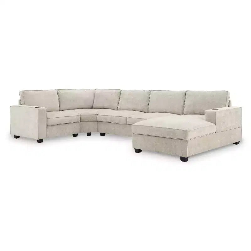 Divano componibile a U a 6 posti in ciniglia con chaise longue oversize