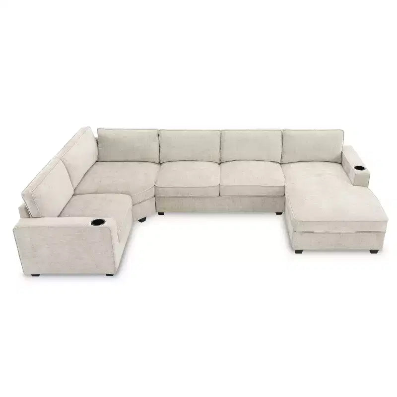Divano componibile a U a 6 posti in ciniglia con chaise longue oversize