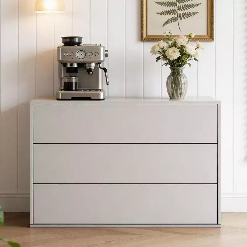 Cassettiera moderna color crema da 80 cm con cassetti a pressione