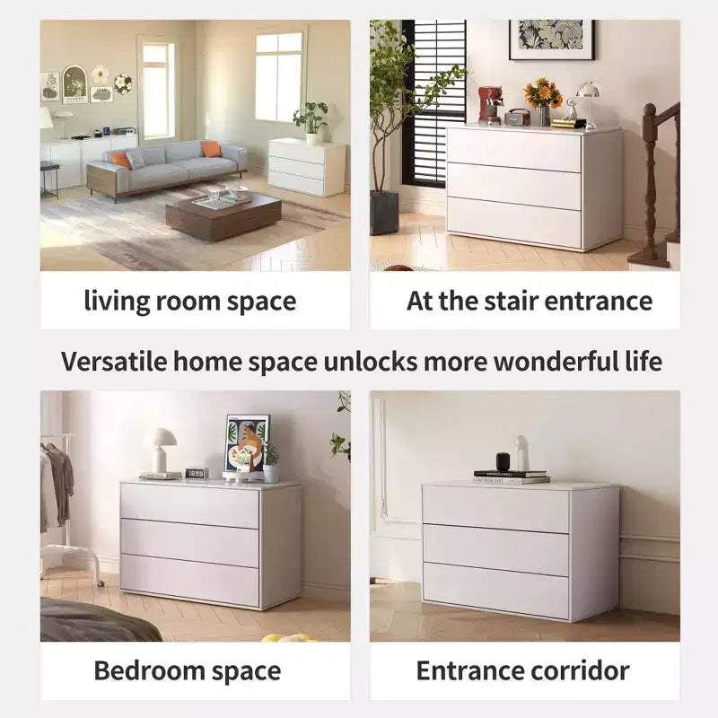 Cassettiera moderna color crema da 80 cm con cassetti a pressione