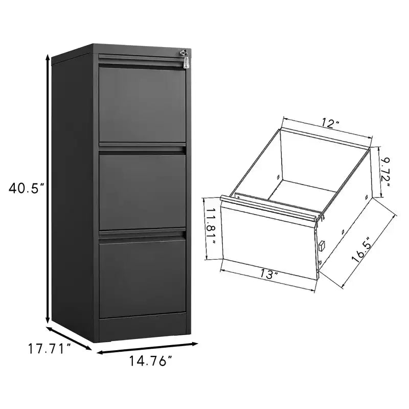 3-Drawer Locking Metal File Cabinet for Home Office