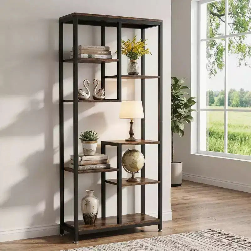 Libreria industriale a 8 ripiani sfalsati con struttura in metallo
