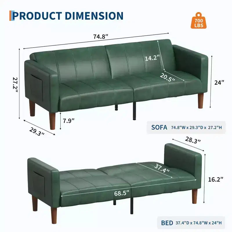 Divano Letto Futon Convertibile da 75 Pollici – Ecopelle, Verde