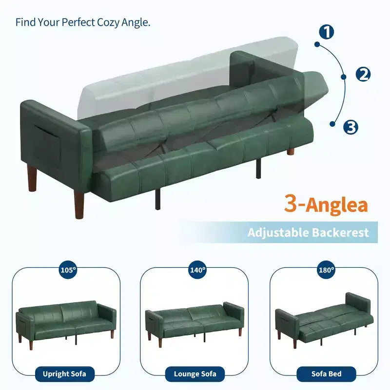 Divano Letto Futon Convertibile da 75 Pollici – Ecopelle, Verde
