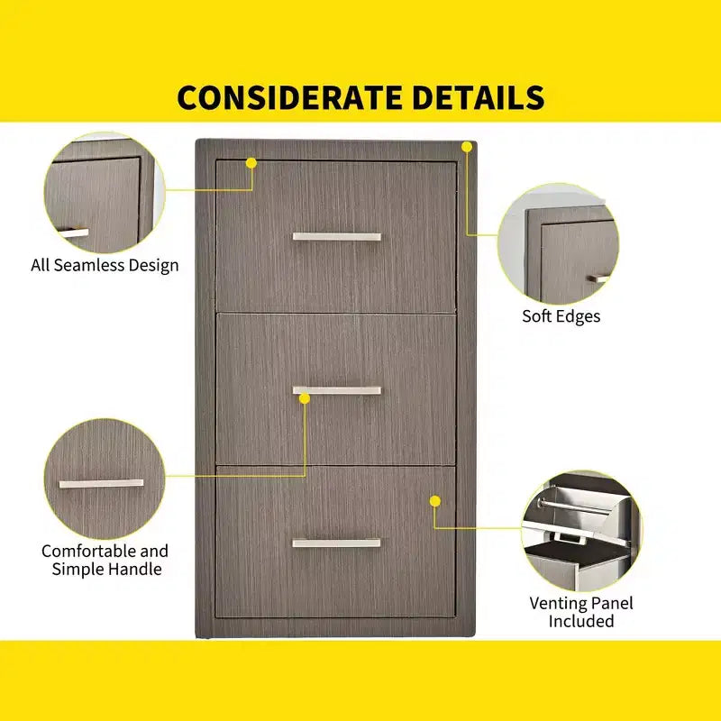 Cassettiera Tripla per Barbecue con Portarotolo – 17" L x 30" A x 21" P