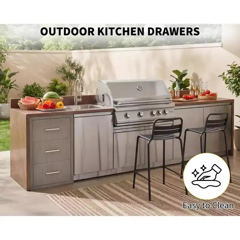 Cassettiera Tripla per Barbecue con Portarotolo – 17" L x 30" A x 21" P