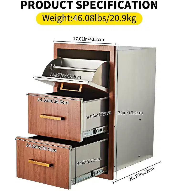 Triple BBQ Drawer Unit with Paper Towel Holder – 17" W x 30" H x 21" D