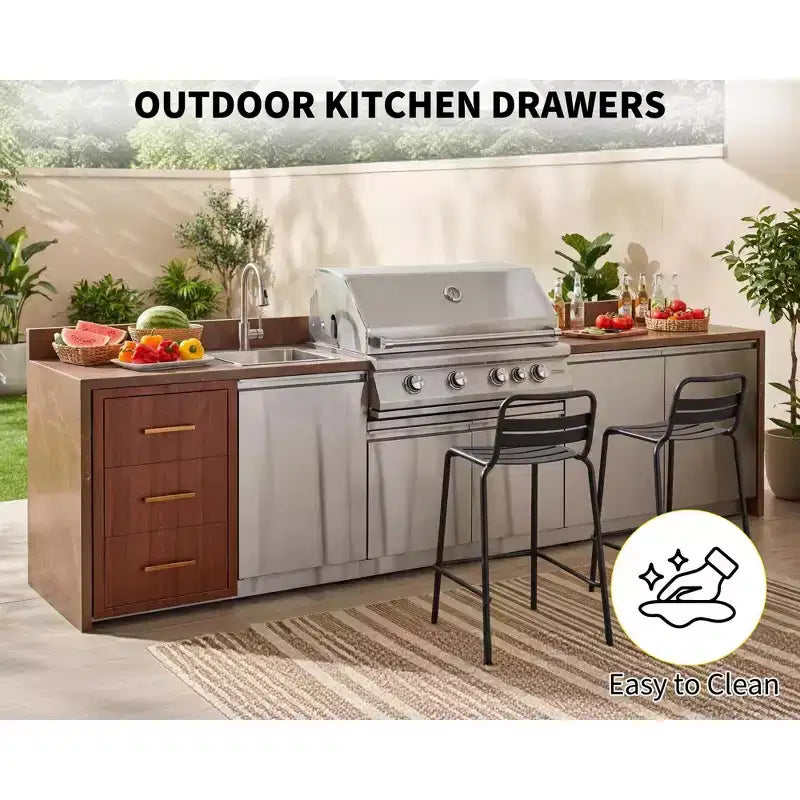 Cassettiera Tripla per Barbecue con Portarotolo – 17" L x 30" A x 21" P