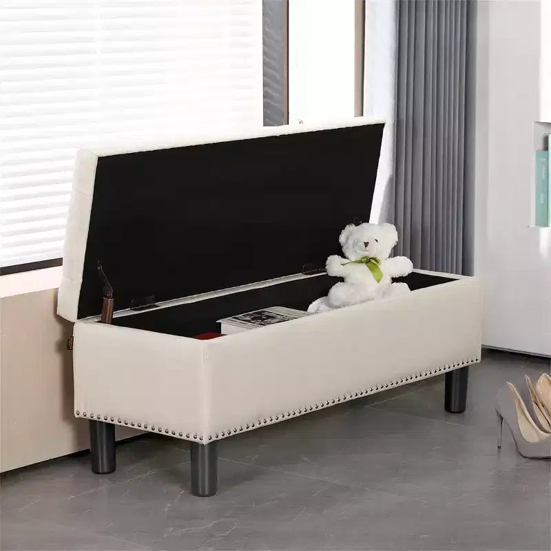 Tufted Linen Upholstered Storage Bench