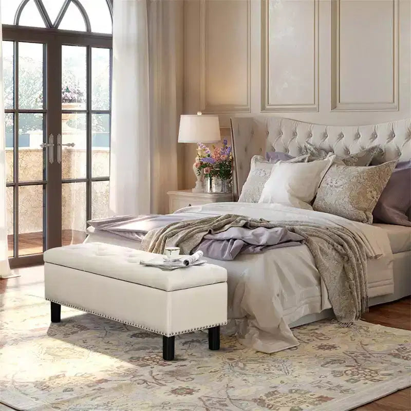 Tufted Linen Upholstered Storage Bench