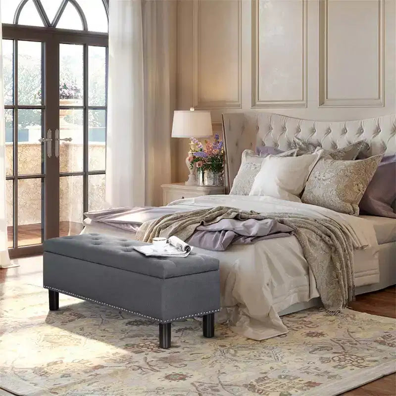 Tufted Linen Upholstered Storage Bench