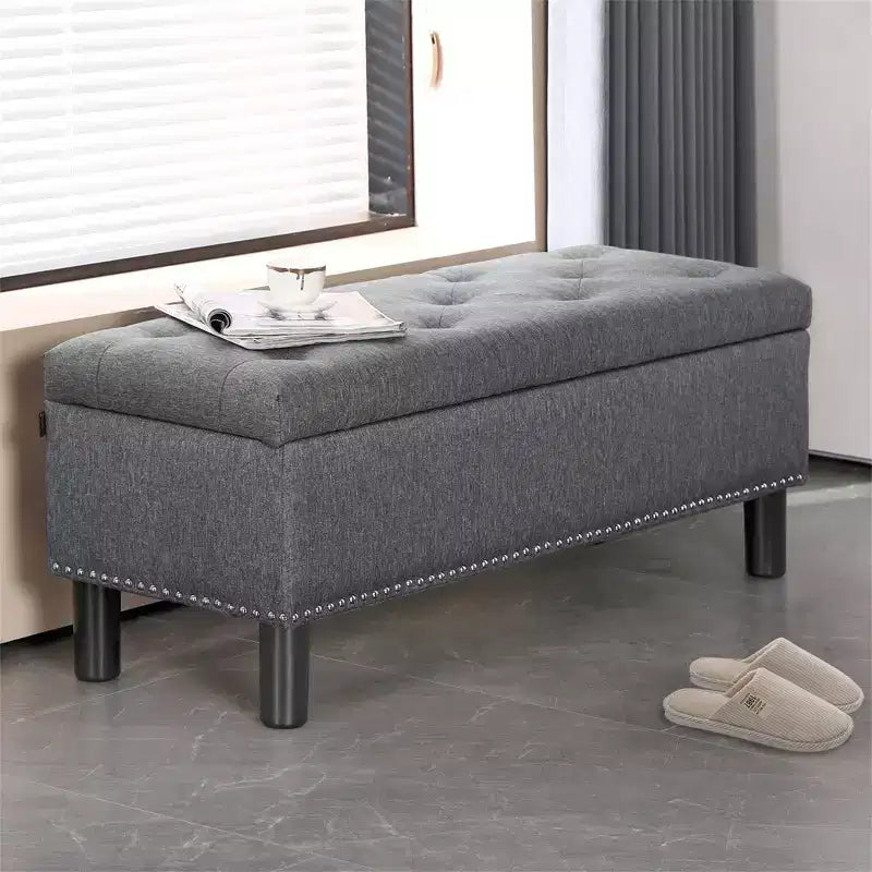 Tufted Linen Upholstered Storage Bench