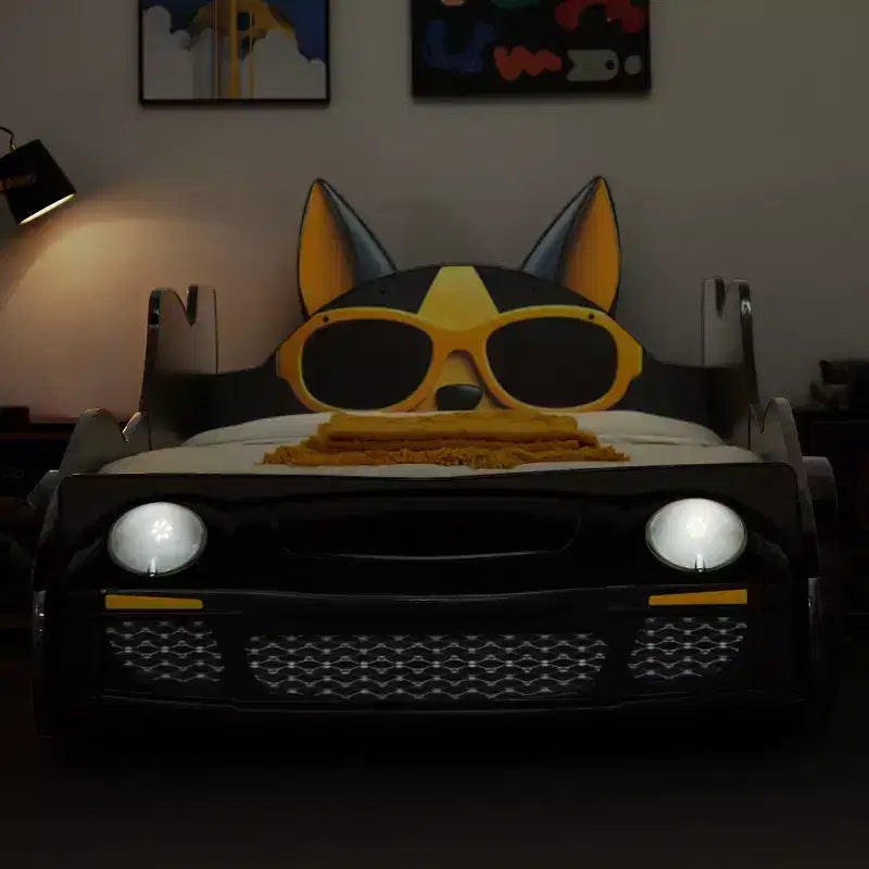 Twin Size Racing Car Bed with LED Headlights