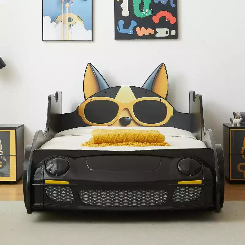 Twin Size Racing Car Bed with LED Headlights