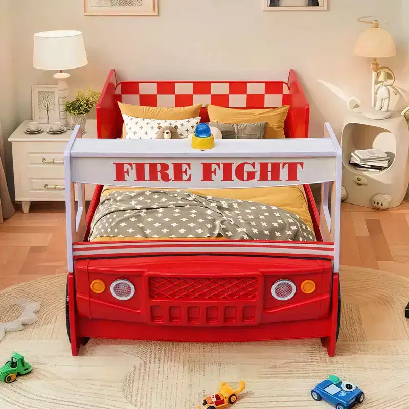 Letto a forma di camion dei pompieri singolo con luce a LED