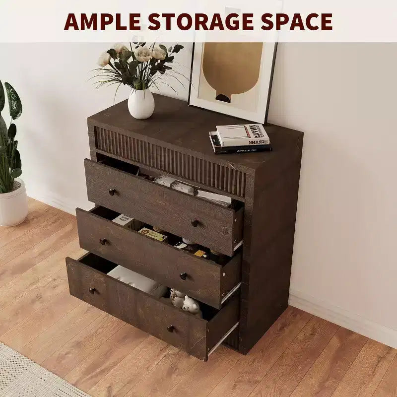Fluted Dresser with 3 or 5 Drawers – 31.5" Wide Chest of Drawers for Bedroom, Hallway & Living Room