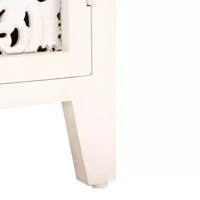 Mobile TV in Legno di Mango con 2 Ante e 2 Ripiani – Finitura Bianco Decapato