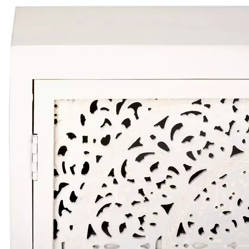 Mango Wood TV Console with 2 Doors and 2 Shelves – White Wash Finish