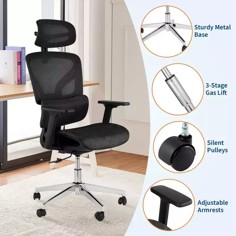 Sedia da ufficio ergonomica in rete con schienale alto, supporto lombare e braccioli regolabili 4D