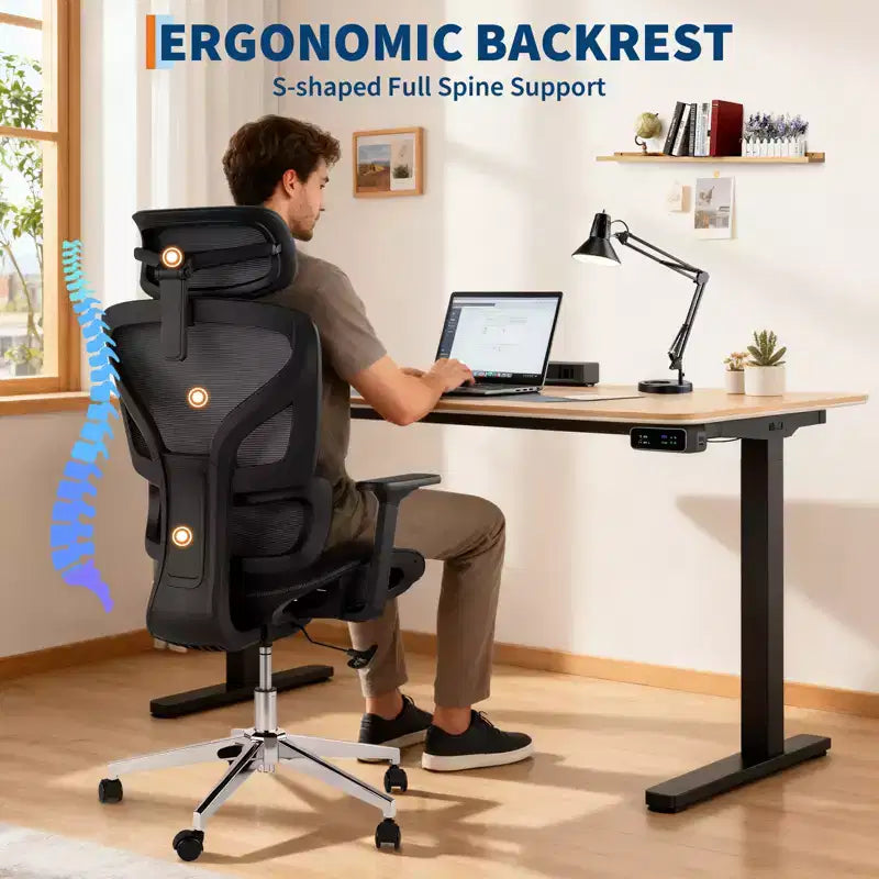 Sedia da ufficio ergonomica in rete con schienale alto, supporto lombare e braccioli regolabili 4D