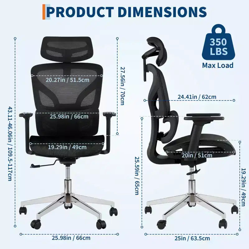 Sedia da ufficio ergonomica in rete con schienale alto, supporto lombare e braccioli regolabili 4D