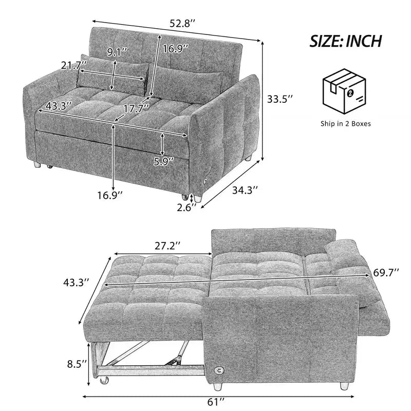 Divano letto trasformabile da 52,8" con schienale regolabile
