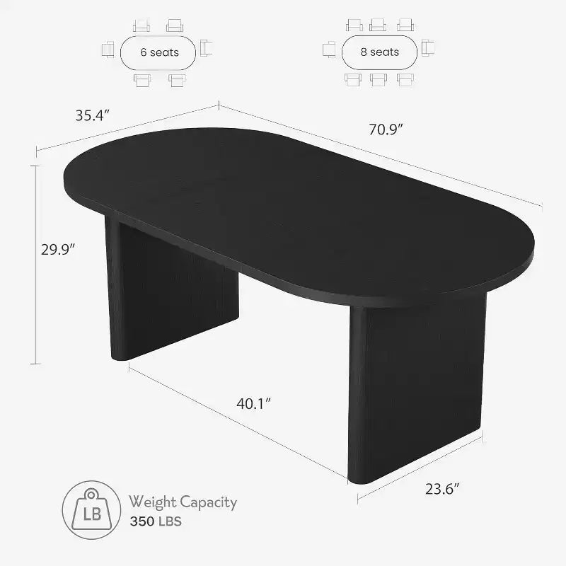 71-Inch Oval Dining Table – Seats up to 6, Black