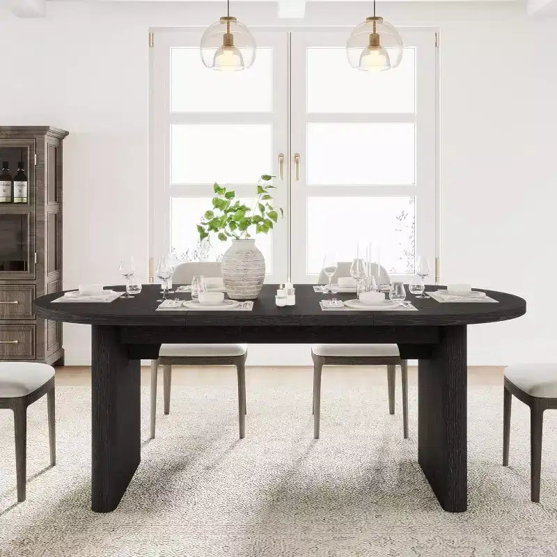 71-Inch Oval Dining Table – Seats up to 6, Black