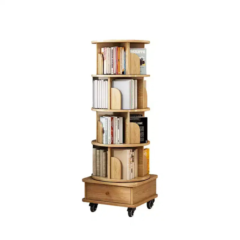 Libreria girevole a 360° a 5 ripiani con ruote e cassetto