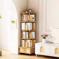 Libreria girevole a 360° a 5 ripiani con ruote e cassetto