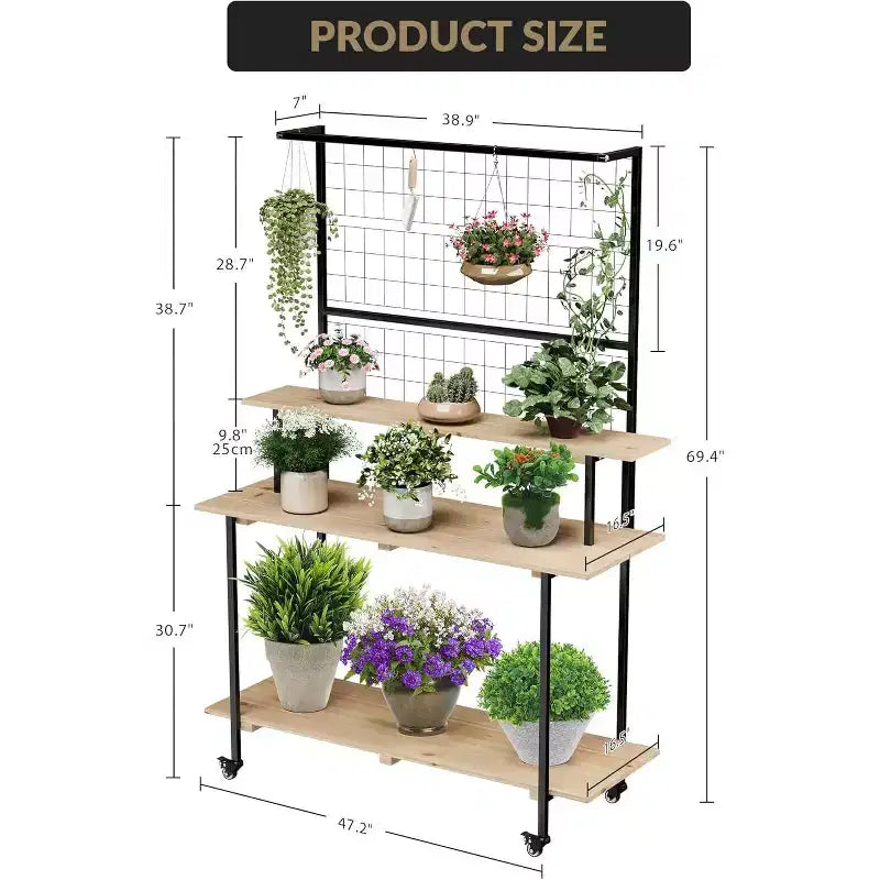 3-Tier Metal Plant Stand with Adjustable Shelves