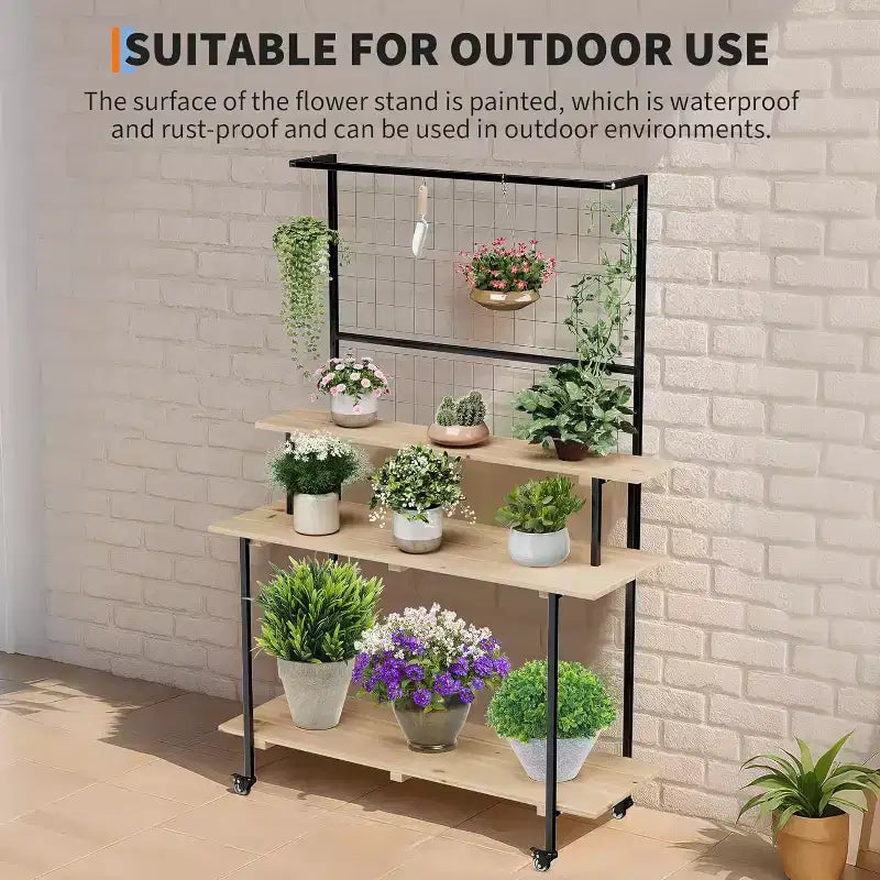 3-Tier Metal Plant Stand with Adjustable Shelves