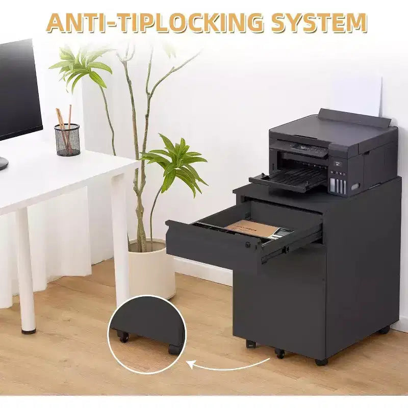 3-Drawer Mobile Filing Cabinet with Lock – Under Desk Rolling Metal File Organizer